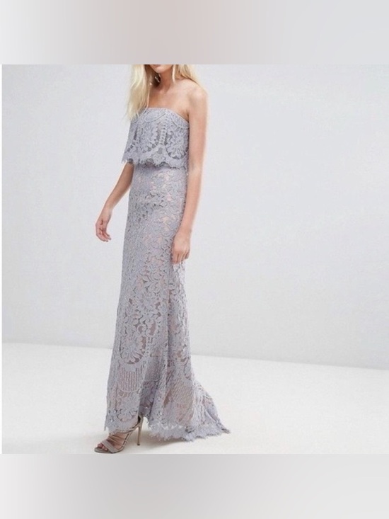 jarlo london Dresses & Skirts - Jarlo London Adeline Maxi bandeau-style lace overlay ash gray blue size 16